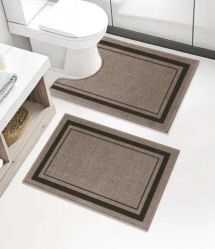 chakme Juego de 2 alfombras de baño ultrafinas, absorbentes, antideslizantes, lavables a máquina, color beige oscuro, 17 x 24 pulgadas + tapete para