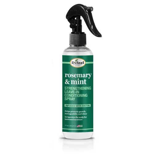 Difeel Spray acondicionador sin enjuague fortalecedor de romero y menta con biotina, 6 onzas, fabricado con menta natural y aceite de romero para el
