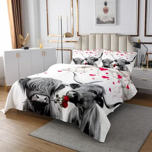 Miniatura 3 de Erosebridal Colcha romántica con diseño de vaca, diseño de corazón rojo, árbol de San Valentín, diseño de árbol de San Valentín, diseño floral