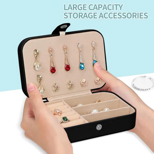 Miniatura 5 de Joyero organizador, 2 capas de poliuretano organizador de joyas de viaje, caja de joyería portátil para niñas y mujeres, caja de almacenamiento