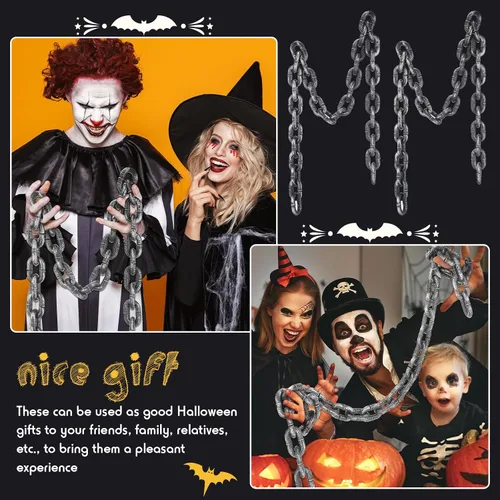 Miniatura 6 de Liliful 3 cadenas de Halloween de plástico falsos eslabones de cadena de 6 pies cadena de prisión de plástico para fiesta de Halloween, accesorios