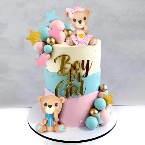 Miniatura 6 de Decoración de oso para tartas de oso azul y rosa, decoración de tartas, bolas de perlas para revelación de género, suministros temáticos de oso