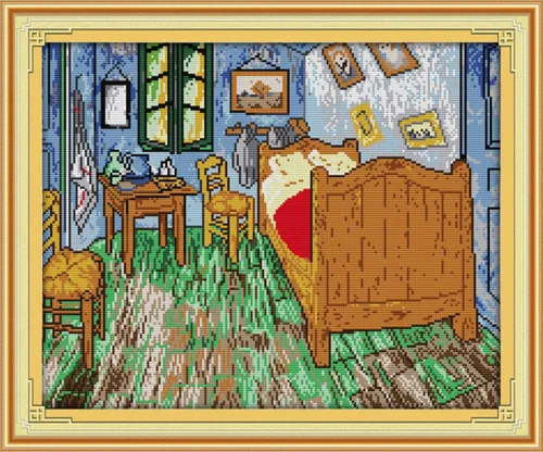 Miniatura 9 de YEESAM ART Van Gogh - Kits de punto de cruz para adultos, principiantes, cafetería, 11 unidades, estampado de bricolaje, kit de iniciación