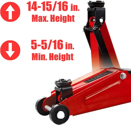 Miniatura 3 de BIG RED T825013S1 Torin - Gato hidráulico con ruedas de servicio/piso con funda de almacenamiento moldeada por soplado, con capacidad para 2.5 Rojo