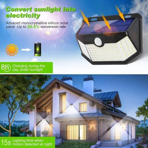 Miniatura 2 de HMCITY Luces solares para exteriores, 120 LED con 3 modos de iluminación, luces de pared con sensor de movimiento, IP65, impermeable, alimentadas