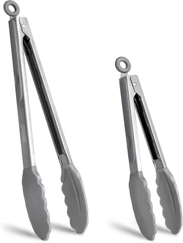 Miniatura 15 de Pinzas de cocina, pinzas de cocina de acero inoxidable con puntas de silicona, pinzas de bloqueo de alta resistencia al calor de 600 ºF para cocinar