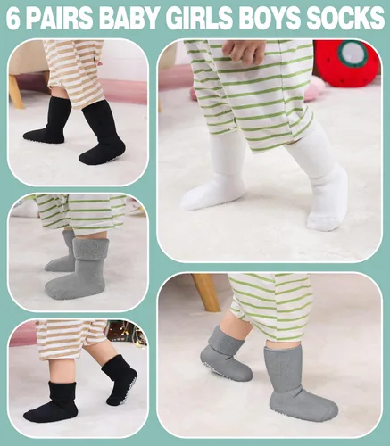 Miniatura 2 de MQELONG Calcetines tobilleros antideslizantes para bebé, con calcetines antideslizantes para bebés, niños y niñas, 6 pares