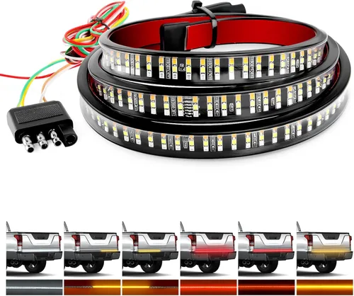 Miniatura 12 de GOOACC - Tira de luz para portón trasero de camioneta de 48"/49", 5 funciones, 90 LED rojo/blanco de una sola fila, iluminación trasera universal