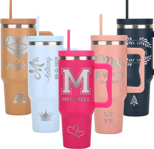 Miniatura 8 de Vaso personalizado – Grabado con láser con nombre, vaso delgado de acero inoxidable personalizado de 20 onzas con tapas y pajitas 19 colores y 16