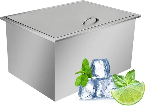 Miniatura 9 de Baúl de hielo con tapa, enfriador de hielo de acero inoxidable incluido, tubo de drenaje y tapón de drenaje, cubo de hielo para cocina al aire libre