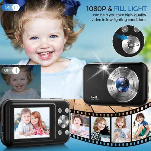 Miniatura 3 de Cámara digital, FHD 1080P 44MP Cámara de vlogging con tarjeta de 32 GB, zoom 16X antivibración, cámara digital compacta de punto de viaje y disparo