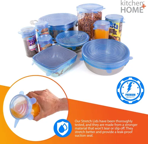 Miniatura 2 de Kitchen + Home - Juego de 10 tapas elásticas de silicona para guardar alimentos, sin BPA, aptas para lavavajillas, microondas, horno y congelador