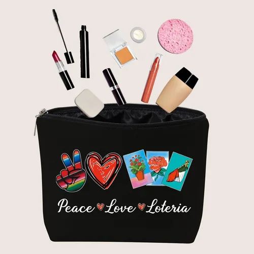 Miniatura 3 de JXGZSO Bolsa de lotería divertida bolsa de almacenamiento de bingo mexicano, regalo de lotería, paz, amor, lotería, bolsa de lona con cremallera