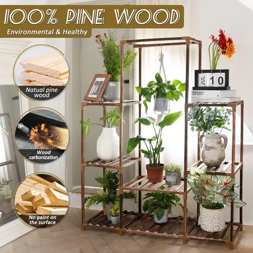 Miniatura 2 de Uneedem Soporte para plantas para interiores y exteriores, estante alto para múltiples plantas, 8 niveles, 12 macetas, estante grande de madera