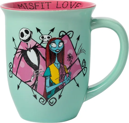 Silver Buffalo Disney Nightmare Before Christmas Jack and Sally Misfit Love - Taza de cerámica con borde ancho, 16 onzas