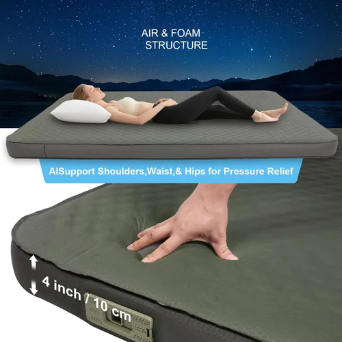 Miniatura 9 de Colchoneta de dormir autoinflable con espuma y bomba eléctrica, innovadora estructura telescópica en forma de Y, colchón de campamento ultraportátil