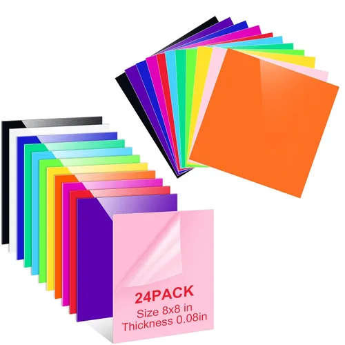 Maitys 24 hojas acrílicas de colores, hojas acrílicas de colores opacos de 8 x 8 pulgadas, tableros de panel a granel para corte láser, grabado,