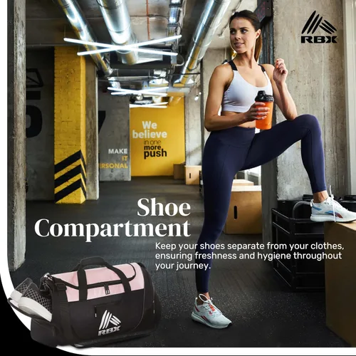 Miniatura 4 de RBX Bolsas de gimnasio para hombres, pequeña bolsa de gimnasio para mujeres con compartimento para zapatos, bolsa de lona para viajes, bolsa