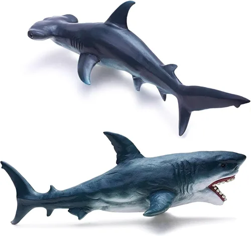 Miniatura 2 de Gemini&Genius Great White Shark Hammerhead Shark Toy Set – Figura de acción de animales marinos modelo océano conjunto de juguetes – 10 pulgadas