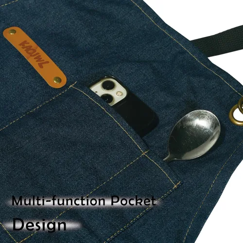 Miniatura 4 de Professional Unisex Chef Apron Cross-Back, Large Pockets, Water-Resistant Cotton Canvas