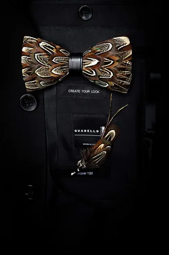 Miniatura 4 de RBOCOTT Pajarita y broche hechos a mano con plumas preatadas para hombre