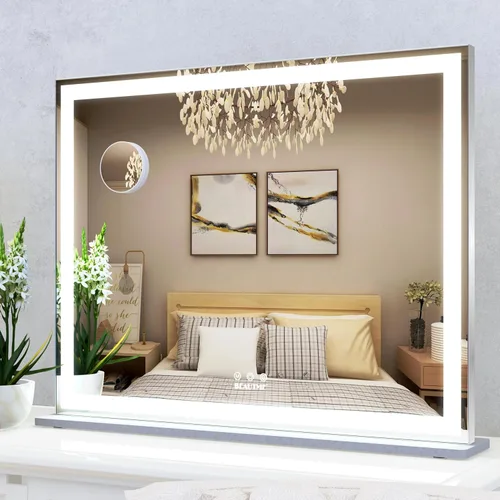 Miniatura 20 de ANYHI Hollywood Espejo de maquillaje con luces, espejo grande iluminado para tocador, espejo de escritorio/pared con luces, pantalla táctil