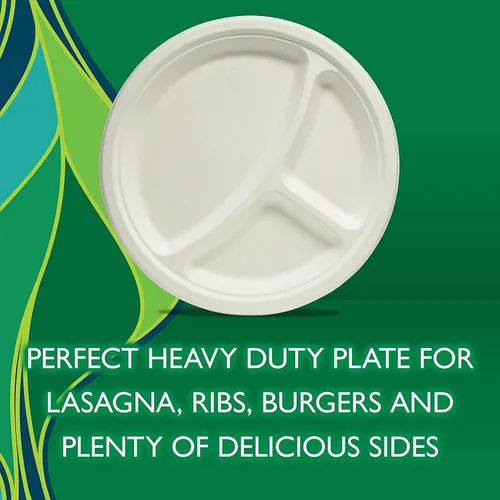Miniatura 4 de Hefty EcoSave - Platos desechables con compartimentos, hechos de materiales a base de plantas, platos de papel resistentes, 10 ¼ pulgadas, 16
