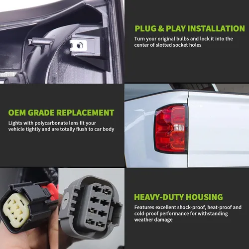 Miniatura 3 de MOCW Conjunto de luz trasera izquierda para el conductor compatible con Chevrolet Silverado 1500 2500 HD 3500HD 2014-2018, para GMC Sierra 3500 HD