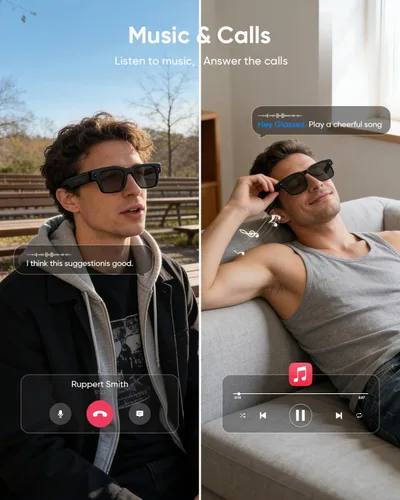 Miniatura 4 de CJkao Lentes inteligentes con cámara, gafas de cámara HD, grabación de video, control de asistente de voz, Bluetooth, música, gafas ai
