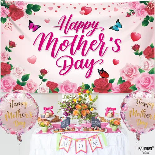 Miniatura 7 de KatchOn, Cartel de feliz día de la madre – XL, 72 x 44 pulgadas Decoraciones del día de la madre feliz para fiesta Telón de fondo rosa para Rosa