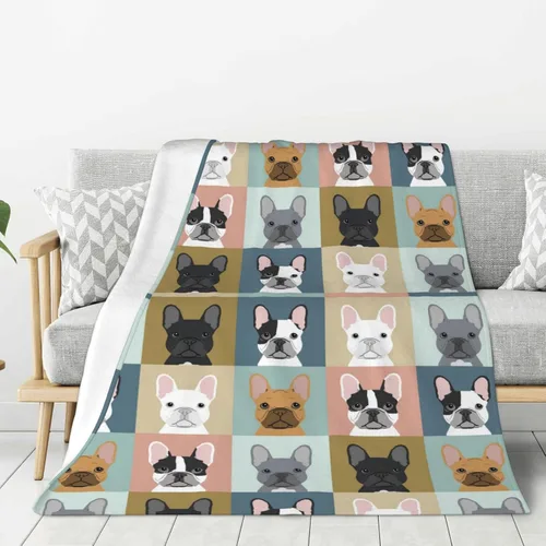 Bonita manta de bulldog francés para niños y adultos, suave y ligera manta de bulldog francés de 50 x 60 pulgadas para sofá, cama, decoración del