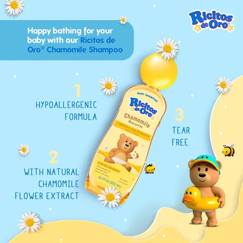 Miniatura 5 de Ricitos de Oro Shampoo para bebé, Limpiador, Acondicionador y Aclarante con Extractos de Manzanilla, Aclara y Acondiciona, Libre de Parabenos