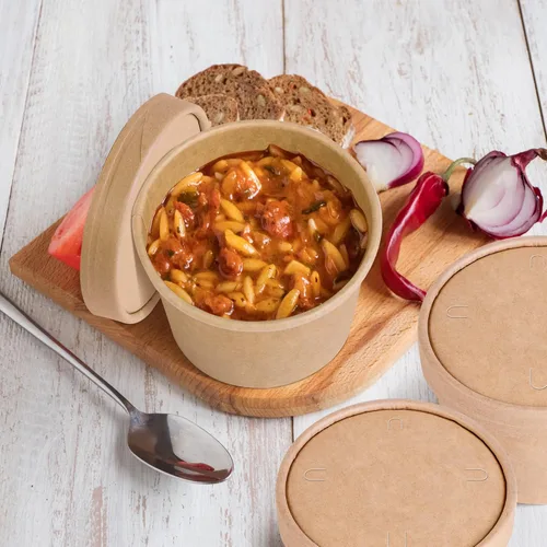 Miniatura 5 de Ruisita Paquete de 50 cuencos de papel con tapas y cucharas, recipientes de sopa de 8 onzas, vasos desechables para helado con tapas, tazas