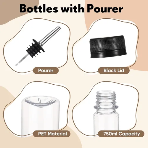 Miniatura 2 de Paquete de 32 botellas de jarabe de 25 onzas, botella de plástico de cuello largo con acero inoxidable a prueba de fugas, vertedor y tapa de jugo