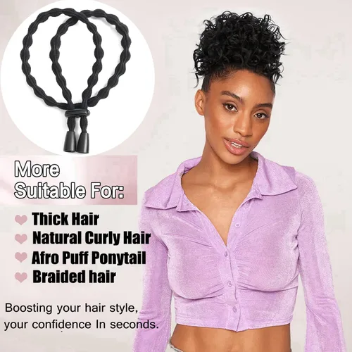 Miniatura 2 de Afro - Corbatas de cola de caballo con cordón ajustable para cabello corto rizado rizado moño lazos para la diadema Afro larga acolchada