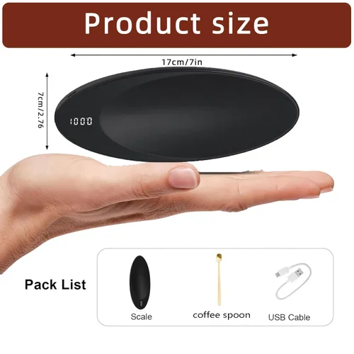 Miniatura 5 de Báscula digital de gramos con cuchara de café, escala de té de 17.64 oz/0.00 oz para té suelto, color negro, mini báscula digital de bolsillo