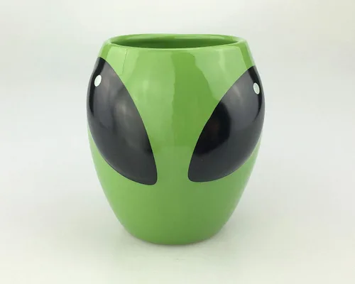 Miniatura 3 de VanEnjoy Taza de café de cerámica con forma de cerámica esmaltada verde brillante, taza de café de té, universo espacial 3D, OVNI conspicuo