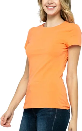Miniatura 3 de Camiseta de manga corta para mujer, cuello redondo, ajustada, lisa, básica, elástica, casual