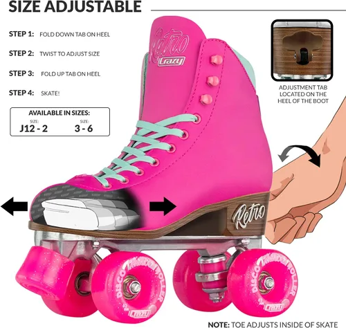 Miniatura 3 de Crazy Skates Retro Roller Skates Adjustable or Fixed Sizes Classic Quad Skates for Men, Women and Girls Rosa (ajustable)