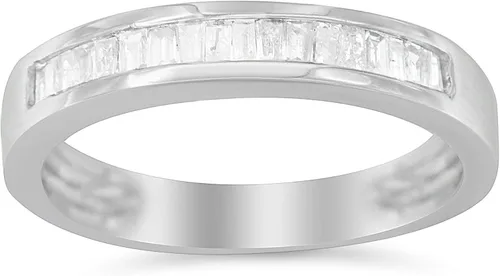 Miniatura 4 de Anillo de boda apilable de plata de ley 925 con corte baguette de 13 quilates (Color H-I, claridad I1-I2)