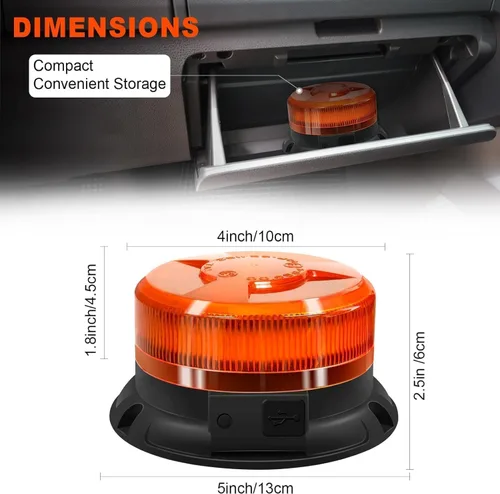 Miniatura 8 de Dinfu Luz estroboscópica magnética para camiones y carritos de golf, luz intermitente de advertencia de seguridad recargable IP68, 9 modos, lámpara