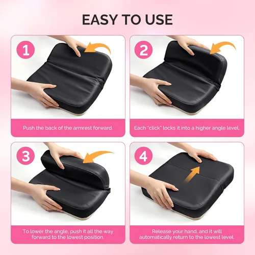 Miniatura 6 de MelodySusie Reposabrazos plegable para uñas tecnológicas de uñas, cojín de manicura ajustable de 5 niveles, almohada grande de piel sintética