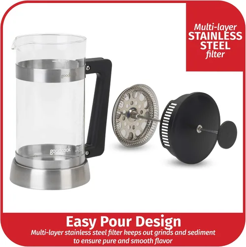 Miniatura 4 de Goodcook Koffe - Prensa de café de vidrio para 8 tazas con marco de acero inoxidable