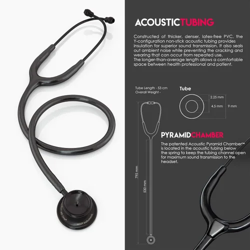 Miniatura 7 de MDF MD One - Estetoscopio de acero inoxidable, adulto, tubo negro, piezas torácicas y auriculares negros, MDF777BO