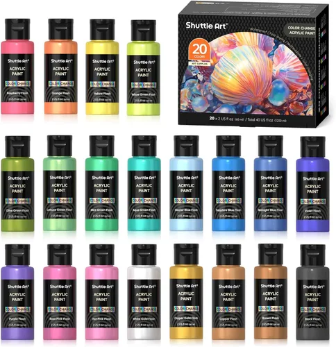 Miniatura 14 de 54 Colores Pintura Acrílica, Juego de Pintura Acrílica Shuttle Art con 12 Pinceles, Botellas de 2 oz/60 ml, Pinturas Ricas en Pigmentos, Resistente