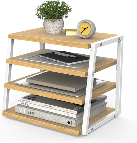 Miniatura 11 de Fenge Organizador de Estante de Escritorio, Estante de Escritorio de 4 Niveles, Estantes de Oficina de Madera y Metal, Organizador de Archivos