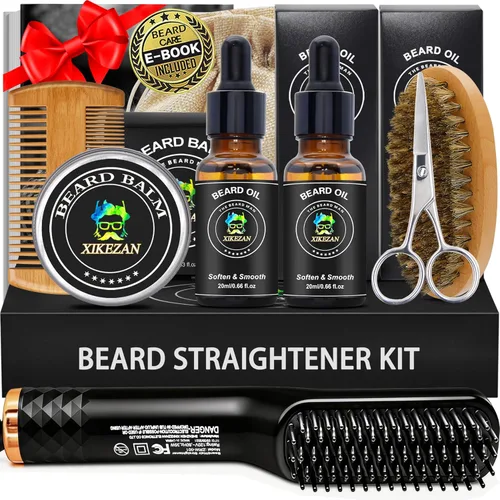 Kit de aseo alisador de barba para hombres, kit de crecimiento de barba con 2 paquetes de aceite de crecimiento, bálsamo naranja natural, peine,