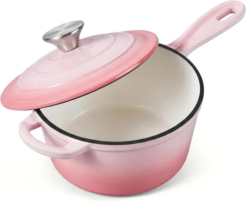 Miniatura 9 de Onader Sartén de hierro fundido esmaltado, cacerola pequeña de 1 cuarto de galón con tapa, olla de hierro fundido, horno holandés esmaltado, Blanco