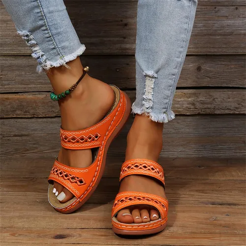 Miniatura 43 de Ladmiple Sandalias ortopédicas florales de moda 2023 con soporte de arco, zapatillas romanas casuales con puntera abierta