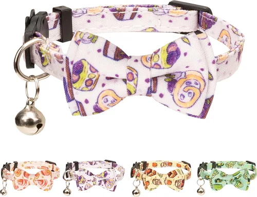 Miniatura 14 de Collar de gato Campana Pajarita Gatito Seguridad Breakaway Flower Kimino Sakura Cake Patrón de dibujos animados Kitty Boy Girl Pet Flower - Azul